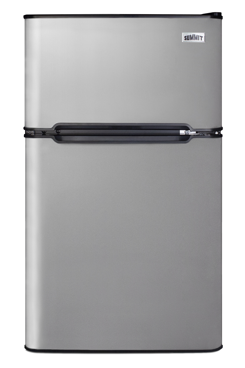 ENERGY STAR certified counter height 2-door refrigerator-freezer with stainless steel doors and black cabinet